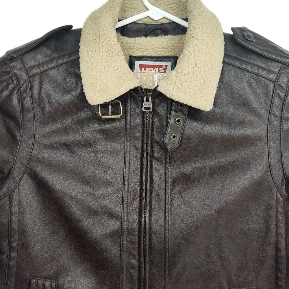 Levi's faux leather men's full-zip bomber jacket, medium, brown, faux fur trim - Picture 2 of 10